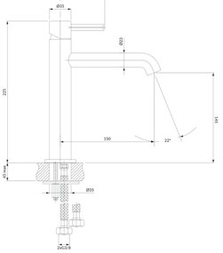 Baterie de lavoar OMNIRES Y1212CCR Y 22,5 cm crom lucios