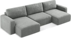 Colțar gri extensibil/cu spațiu de depozitare cu tapițerie din chenille (în formă de "U") Kona – Makamii