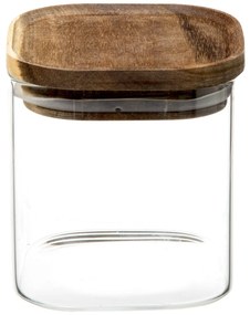 Recipient din sticlă cu capac din lemn de salcâm, 0,6 L