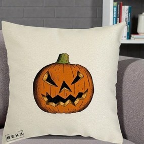 Perna Decorativa Halloween Dovleac Portocaliu Clasic, 40x40 cm, Ecru, Husa Detasabila, Perna Inclusa, BEKZ®