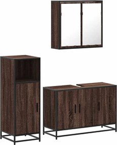 vidaXL Set mobilier de baie, 3 piese, stejar maro, lemn prelucrat