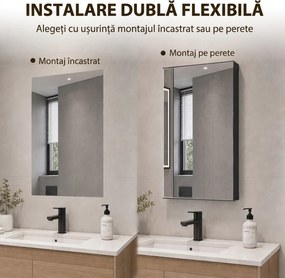 HOMCOM Dulap de baie cu oglindă, raft reglabil, panou multifuncțional, negru | Aosom Romania