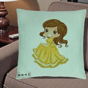Perna Decorativa Printesa Bella Rochie Aurie, 40x40 cm, Verde Menta, Husa Detasabila, Perna Inclusa, BEKZ®