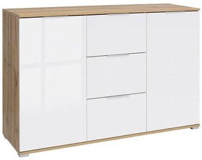 Comoda Zele KOM2D3S 135x41x86 cm Stejar wotan si Alb lucios