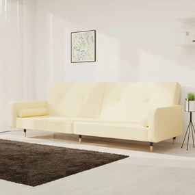 337342 vidaXL Canapea extensibilă cu 2 locuri, 2 perne, crem, catifea