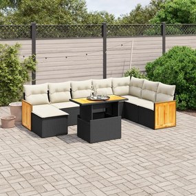 vidaXL Set mobilier de grădină cu perne, 9 piese, negru, poliratan