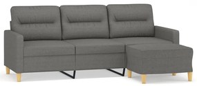 3153422 vidaXL Canapea cu 3 locuri și taburet, gri închis, 180 cm, textil