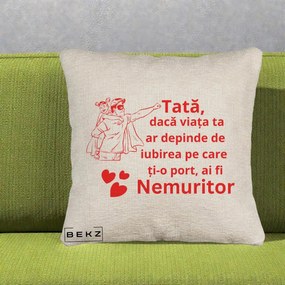 Cadou pentru Tata - Perna Personalizata Tata Nemuritor cu Fetita, 40x40 cm, Bej Canapea, Husa Detasabila, Perna Inclusa, BEKZ®