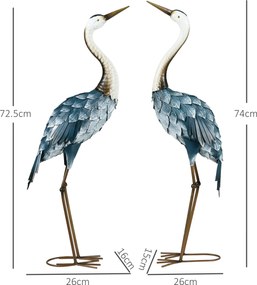 Outsunny Lot de 2 statui de grădină sculptură de cocor decorație de pasăre exterioară din oțel pentru terasă balcon curte peluză | Aosom Romania