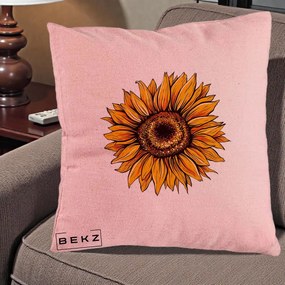 Perna Decorativa Floarea Soarelui Vibranta, 40x40 cm, Roz, Husa Detasabila, Perna Inclusa, BEKZ®