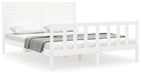 3193217 vidaXL Cadru de pat cu tăblie, alb, 160x200 cm, lemn masiv
