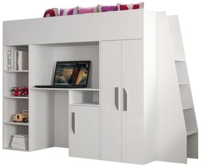 Pat pentru copii combinat 90 cm Puro 15 (alb mat + alb lucios + mânere gri). 1087101