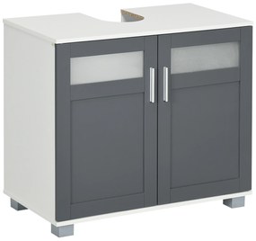 kleankin Dulap pentru sub lavoar Dulap de baie sub lavoar cu 2 uși din sticlă securizată 69x35x59 cm Alb și Gri | Aosom Romania