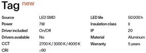 Spot LED incastrabil Tag fi 7w 3000k, Alb