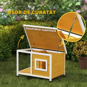 PawHut Cușcă pentru Câini de Exterior din Lemn cu Verandă Acoperită și Acoperiș Înclinat, 85.5x62x60 cm, Multicolor | Aosom Romania
