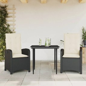 3212290 vidaXL Set mobilier de grădină cu perne, 3 piese, negru, poliratan