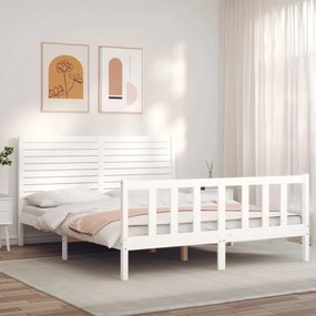 3193212 vidaXL Cadru de pat cu tăblie, alb, king size, lemn masiv