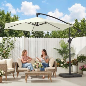 Outsunny Umbrelă cantilever 3 m cu bază încrucișată și plăci de greutate, umbrelă de grădină exterioară cu manivelă, crem | Aosom Romania