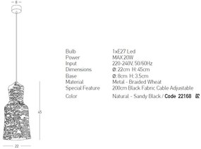 Lustra design natural din ratan Vendo natur 22cm