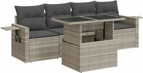 vidaXL Set canapele de grădină cu perne, 5 piese gri deschis poliratan