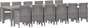 vidaXL Set de masă pentru grădină 13 pcs Gri deschis Ratan Polt