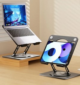 Suport Laptop Premium din Oțel Carbon, Reglabil, Rotativ 360°, Ergonomic, Negru