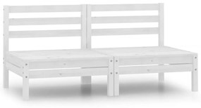 Canapele de mijloc pentru gradina, 2 buc., alb, lemn masiv pin Alb, Canapea de mijloc (2 buc.), 1
