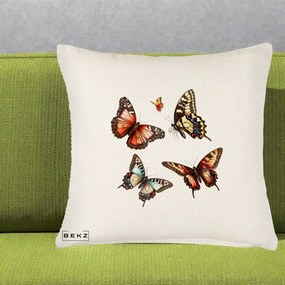 Perna Decorativa Colectie Fluturi Multicolori, 40x40 cm, Crem Reliefat, Husa Detasabila, Perna Inclusa, BEKZ®