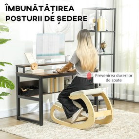HOMCOM Scaun Ergonomic Postural din Material Textil, Scaun pentru Genunchi cu Mișcare de Legănare, 55x85x55 cm, Alb Crem | Aosom Romania