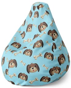 Sac de șezut Pear cățeluș cu os - pentru copii, albastru / maro