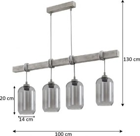Brilagi - Lustru suspendat pe cablu WOOD GLASS 4xE27/60W/230V pin/gri/gri fumuriu