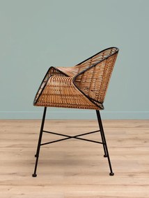 Scaun dining din metal si rattan cu bordura decorativa neagra, "Senzo"