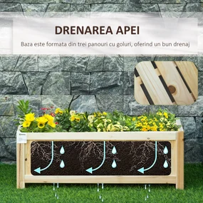 Outsunny Jardinieră Pliabilă Lemn pentru Exterior, Etanșă cu Bază Drenaj, 70x30x25 cm | Aosom Romania