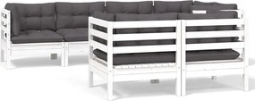 vidaXL Set mobilier grădină cu perne, 7 piese, alb, lemn masiv de pin