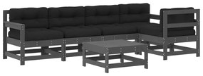3185999 vidaXL Set mobilier relaxare grădină&perne 6 piese gri lemn masiv pin