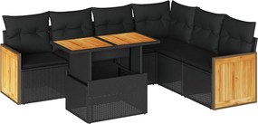 vidaXL Set canapele grădină perne 7 piese negru, poliratan/lemn acacia