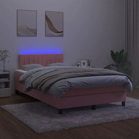 Pat continental cu saltea  LED, roz, 120x200 cm, catifea Roz, 120 x 200 cm, Benzi verticale