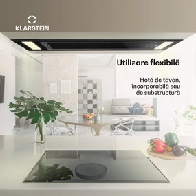 Klarstein REMY, hotă de tavan, hotă pentru integrare, 90 cm eek A 630 m³ / h, sticlă touch led