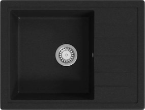 vidaXL Chiuvetă de bucătărie cu orificiu de preaplin, negru, oval, granit