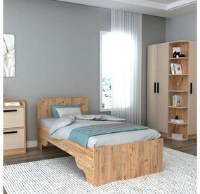 Pat de o persoană 80 cm Poleso 2 (pin atlantic + bej) (cu somieră). 1094827