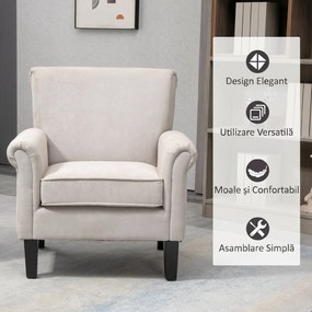 HOMCOM Fotoliu pentru Living, Stil Nordic, Tapițat cu Lemn și Poliester, Ideal pentru Living și Familie, 79x78x87 cm, Gri | Aosom Romania