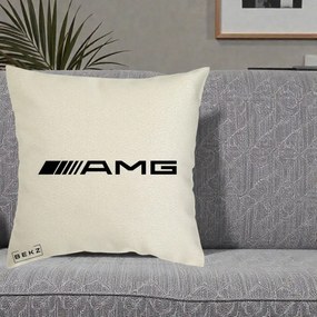 Perna Personalizata cu emblema Mercedes-AMG, 40x40 cm, Ecru, Husa Detasabila, Perna Inclusa, BEKZ®