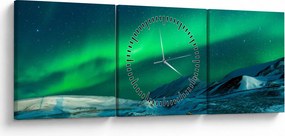 Tablou cu oameni la Aurora borealis (cu ceas) (90x30 cm)