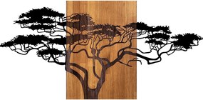 Decoratiune perete ACACIA TREE-329, negru/stejar, metal/lemn, 144x3x70