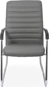Scaun vizitator gri OFF 833 din piele ecologică și cadru cromat cu brațe