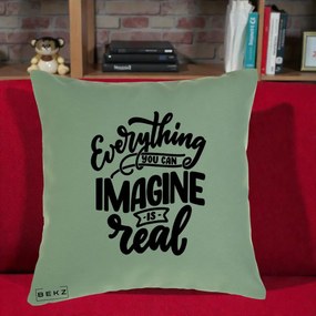 Perna Decorativa Everything You Can Imagine Is Real, 40x40 cm, Verde, Husa Detasabila, Perna Inclusa, BEKZ®