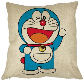 Perna Decorativa Patrata copii Doraemon, 40x40 cm, Husa Detasabila, Burduf