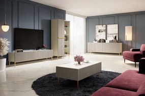 Vitrina Nicole 100 cm cu fata canelata - cashmir / picioare aurii