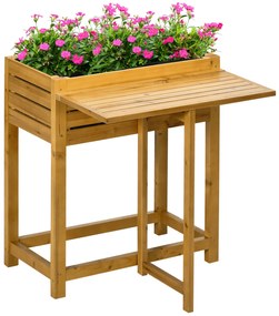 Outsunny Pat de legume cu masa de lucru pliabila, lemn masiv lacuit, captuseala interioara din material netesut, 64cm x 63cm x 74.5cm | Aosom Romania