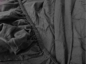 Set lenjerie de pat creponata DENYX BLEND gri, buzunar hotel + Cearsaf Jersey 90 x 200 cm gri inchis, pat single